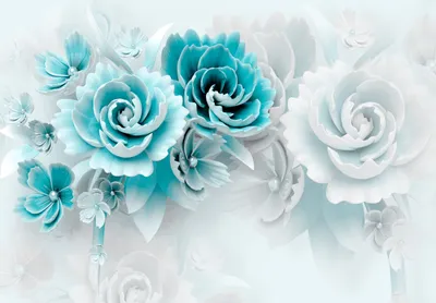 Produktbild von Vlies Fototapete Blumen Aquarell Abstrakt 3D EFFEKT Blau (V8 - 368cm x 254cm - 4 Bahnen) Wohnzimmer Schlafzimmer Wandtapete Tapete Latexdruck UV-Beständig Geruchsfrei Hohe Auflösung Montagefertig