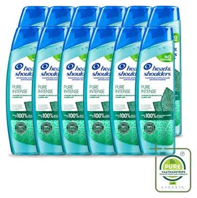 Imagen del producto de 12 champús Head & Shoulders Pure Intense para combatir la caspa, con extracto de menta, de 250 ml - Pack grande - 12 unidades