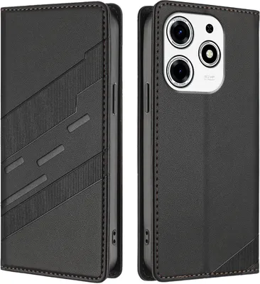 Produktbild von Hülle für Tecno Spark 10 Pro Magic, Kunstleder Brieftaschen Handyhülle mit Kartenfach und Standfunktion Schwarz
