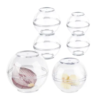 Immagine prodotto di Relaxdays - Sfere per conservare gli alimenti, set da 6, contenitori per cipolle, aglio, frigorifero, Ø 7 e 9 cm, trasparenti