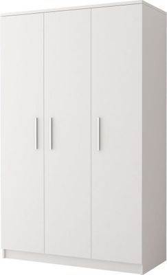 Drehtürenschrank Kleiderschrank Schrank Kinderkleiderschrank 120cm Weiß/Weiß Alufarbene Griffe  - OMEGA19