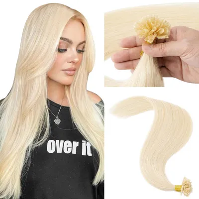 Immagine prodotto di Estensioni per capelli in cheratina, tipo "U-Tip", colore platino, lunghezza 45 cm, capelli Remy, 50 ciocche, 50 grammi