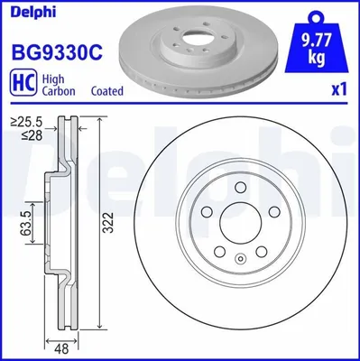 Produktbild von 2x DELPHI Bremsscheibe BG9330C für VOLVO XC60 II (246) V90 II Kombi (235 236)