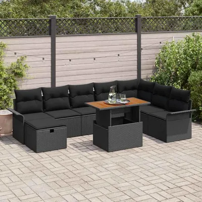Image de Maison Exclusive - Ensemble de canapés de jardin 9 pièces en polyrotin noir