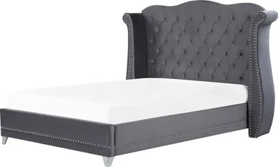 Obrázok produktu pre BELIANI Posteľ sivá zamatová 180 x 200 cm čalúnený rám postele vysoké prešívané čelo ozdobné kovové cvočky