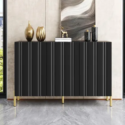 Produktbild von Merax Sideboard mit 3 Türen und verstellbare Böden, Schuhschrank 2-in-1 Kommode mit goldene Metallfüße, Aufbewahrungsschrank Flur Wohnzimmer, Schwarz