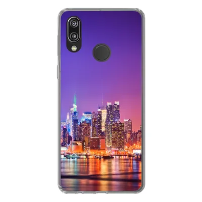 Produktbild von MuchoWow® Handyhülle Schutzhülle Hülle für Huawei P20 Lite (2020) New York - Skyline - Lila Silikon Softcase Handy Hülle - Kartenhalter