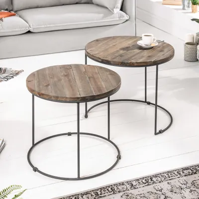 Produktbild von riess-ambiente Design 2er Set Beistelltische RIVER 50cm lackierte Akazie verwittert Couchtisch Tisch Nachttisch
