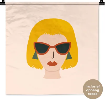 Produktbild von MuchoWow® Wandteppich Wandbehang Frau - Sommer - Sonnenbrille 60x60 cm Tapisserie Dekoration Wandtuch - Dekorationen - Wand Decke