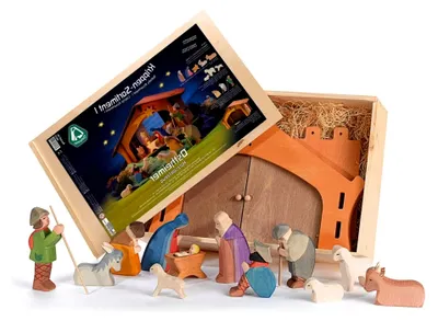 Produktbild von 13-teilige Weihnachtskrippe mit Maria, Josef und Jesuskind, 47,5 x 31,5 x 11,5 cm