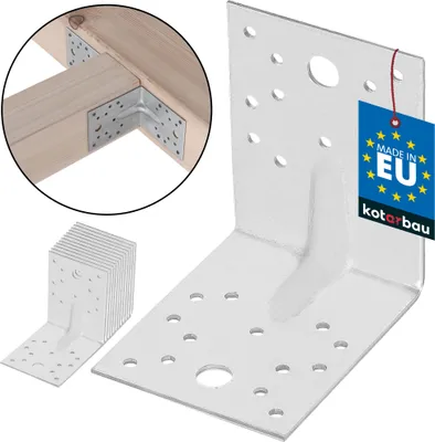Produktbild von KOTARBAU® 12 Stk. Winkelverbinder 100x100x80mm verzinkter Stahl mit Sicke Metallwinkel 90 Grad Silber Holzverbinder Schwerlastwinkel