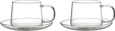 Productafbeelding van Nisa set van 4 glazen met schoteltjes en handvatten, 300 ml, gemaakt van hoogwaardig borosilicaatglas
