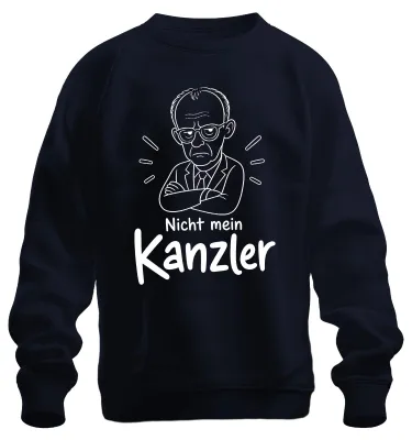 Zdjęcie produktu dla "Nie mój kanclerz" - zdanie Friedricha Merza. Sarkastyczna koszulka z nadrukiem. Bluza, kolor granatowy, rozmiar 3XL