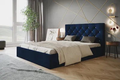 Produktbild von Bett Boston 180x200 mit Bettkasten und Holzrahmen, Kronos-Stoff, Blau
