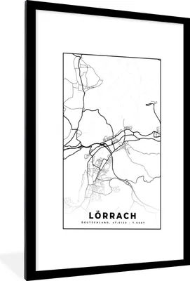 Produktbild von MuchoWow® Gerahmtes Poster Karte - Lörrach - Stadtplan 60x90 cm - Poster mit Schwarzem Bilderrahmen Wandposter Rahmen Foto Bilder - Dekoration - Wandposter Wohnzimmer - Hochwertig