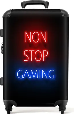 Produktbild von NoBoringSuitcases.com® Großer Koffer - Text - Spiele - Nonstop-Spiele - Neon - Schwarz - Kombinationsschloss TSA - Hartschalen Trolley 4 Rollen - 72 liter - Reisekoffer - 66 cmKoffer Mittelgroß 67x43x25 cm, 72L,