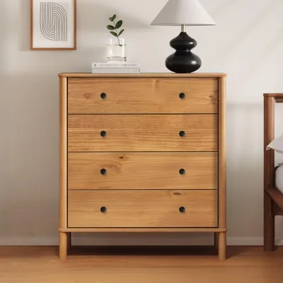 Produktbild von Kommode APOANA mit 4 Schubladen, aus Massivholz Eiche Finish - Holzkommode skandinavisch, Schubladenschrank mit Stauraum, Schlafzimmerkommode im Landhausstil