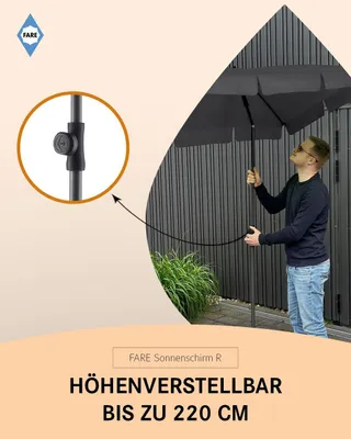 Produktbild von FARE Sonnenschirm R Höhenverstellbar Knickvorrichtung Lichtschutzfaktor UPF 50+ 200x122cm, Farbe:Grau