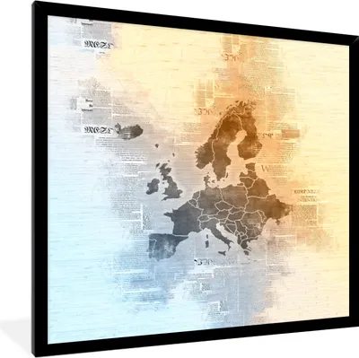 Produktbild von MuchoWow® MuchoWow® Gerahmtes Poster Karten - Europa - Aquarell - Zeitung 40x40 cm - Poster mit zchwarzem Bilderrahmen - Mit Rahmen - Wanddekoration Schlafzimmer