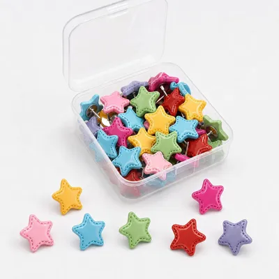 Imagen del producto de Alfileres en forma de estrella, 50 unidades, de colores variados, para tablón de anuncios