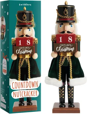 Productafbeelding van Kerstmis aftellen houten notenkraker soldaat - 30cm - 12" in feestelijke kleuren - Kerstversiering met dagtelling