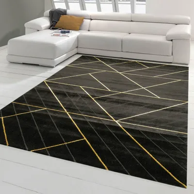 Produktbild von Teppich modern Designerteppich geometrisches Muster in schwarz gold Größe - 200 x 290 cm