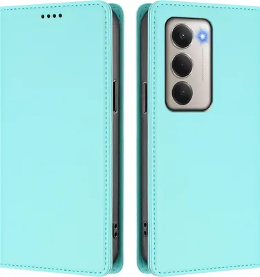 Obrázek produktu pro Kožené pouzdro pro Xiaomi Redmi 15 5G/4G, magnetické flipové pouzdro zPolyuretankůže se stojánkem Mátově zelená