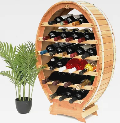 Produktbild von Weinregal Weinfass aus Holz für 24 Flaschen Natur Lackiert Bar Flaschenständer Weinständer Fass Regal