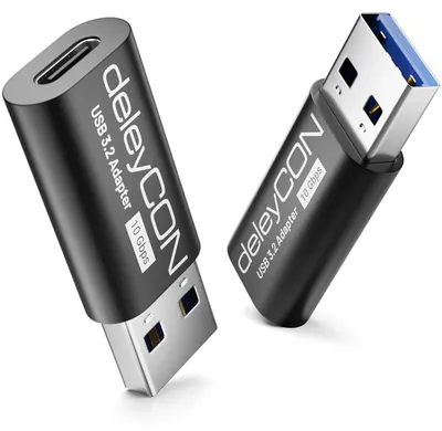 Produktbild von deleyCON USB C Adapter 10Gbps (2 Stück) USB C Buchse zu A Stecker - für iPhone 17/16/15, iPad, Galaxy S26/S25/S24/S23, A57, A56, A16, PC, Laptop, Carplay, Ladegerät