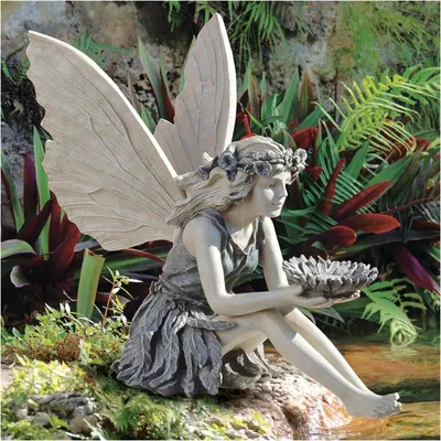 Produktbild von Gartendekoration Ornament Sitzende Magische Fee, Holz und Kunststoff Figur, 30 cm, Handgefertigt