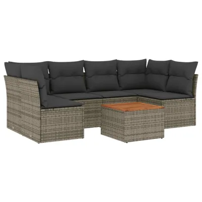 Produktbild von vidaXL 7-tlg. Garten-Sofagarnitur mit Kissen Grau Poly Rattan