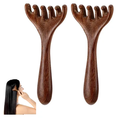 Produktbild von Holz-Kopfhautmassagegerät, 2 Stück Gua Sha Massagekamm für Entspannung und Kopfpflege