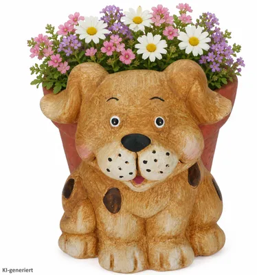 Produktbild von Übertopf Rudi Hund Blumen Pflanzen Magnesiumoxid innen Ø16cm Garten