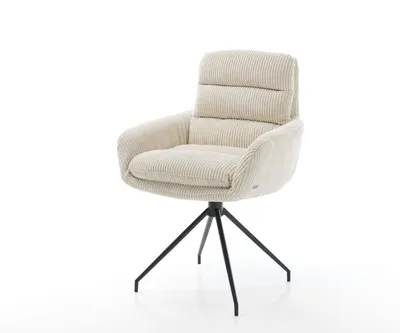 Produktbild von DELIFE Esszimmerstuhl Abelia-Flex mit Armlehnen Cord Beige Kreuzgestell konisch Schwarz