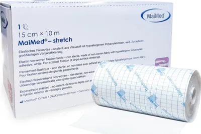 Produktbild von Stretch FIxiervlies elastisch Spenderbox Fixierpflaster Rollenpflaster Elastisch Weiß Sensitiv - Starke Klebekraft 15cm x10m