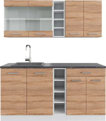 Produktbild von Vicco Singleküche R-Line, 160 cm , AP Anthrazit, Sonoma/Weiß