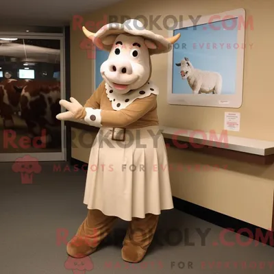 Produktbild von Beiges REDBROKOLY Hereford-Kuh-Maskottchenkostüm mit A-Linien-Rock und Ringen