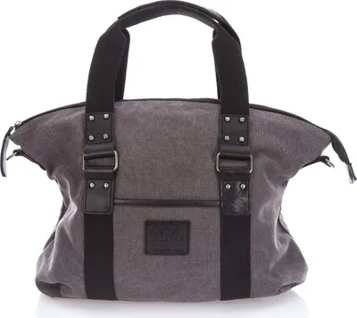 Zdjęcie produktu dla J Jones Duża torba damska shopperka w stylu vintage z canvasu i skóry naturalnej szara