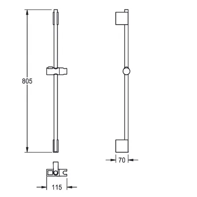 Obrázek produktu pro Sprchová tyč KWC AR, F5, pro sprchový panel, 800 mm, 2030062340