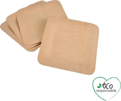 Image de Set de 4 assiettes a dessert carre en bambou