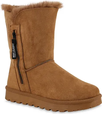 Produktbild von VAN HILL Damen Warm Gefütterte Winter Boots Stiefeletten Kunstfell Schuhe 839666, Farbe: Hellbraun, Größe: 40