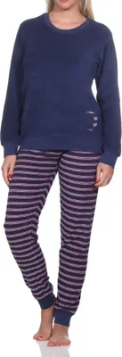 Produktbild von Normann Damen Frottee langarm Schlafanzug mit Bündchen - Pyjama auch in Übergrössen ; marine , 36
