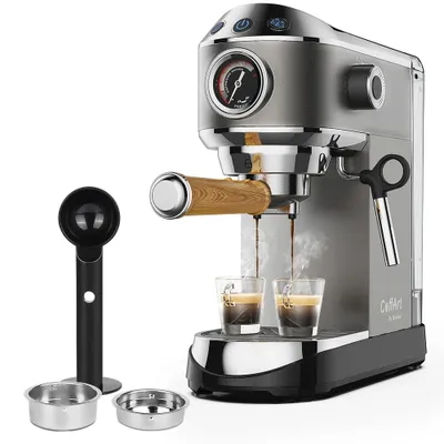 Immagine prodotto di Macchina per espresso - 20 bar - Semiautomatica - 1,1 litri - Acciaio inossidabile - Ideale per espresso, cappuccino e latte