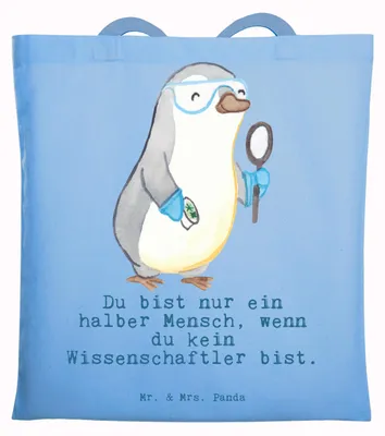 Produktbild von Mr. & Mrs. Panda Tote Bag Wissenschaftler Herz - Sky Blue - Geschenk, Spruch, Universität, Uni Tasche, Laptoptasche, Beutel, Schultasche, Akademiker