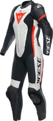 Image de Combinaison cuir Dainese Grobnik 1-pièce pour femme, noir/blanc/rouge-néon, 46