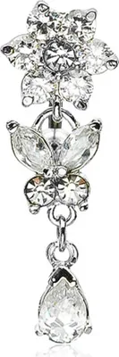 Produktbild von Bauchnabelpiercing Blüte Blume Tropfen Schmetterling Anhänger Strass Zirkonia Kristall Autiga® klar