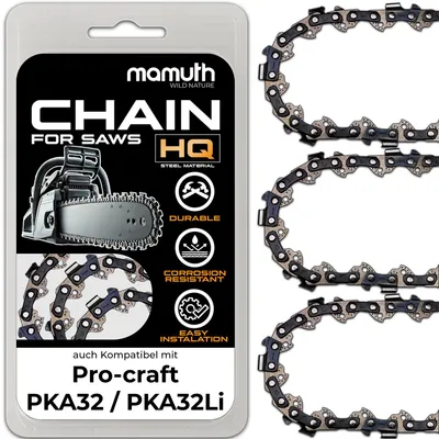 Immagine prodotto di 3 catene per motosega, lunghezza 15 cm, spessore 1,1 mm, passo 1/4", modello 37 TG, compatibili con motoseghe Pro-craft PKA30