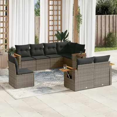 Produktbild von Gartenmöbelgarnituren - 8-tlg. Garten-Sofagarnitur mit Kissen Grau Poly Rattan Möbel21