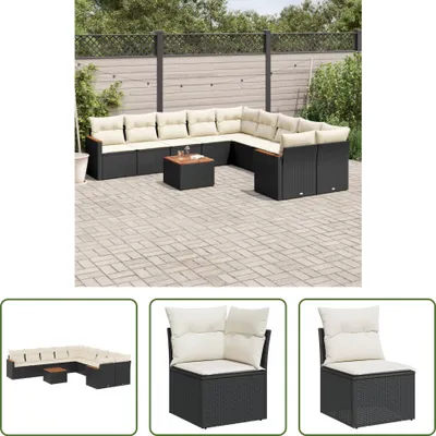 Produktbild von The Living Store 11-tlg. Garten-Sofagarnitur mit Kissen Schwarz Poly Rattan