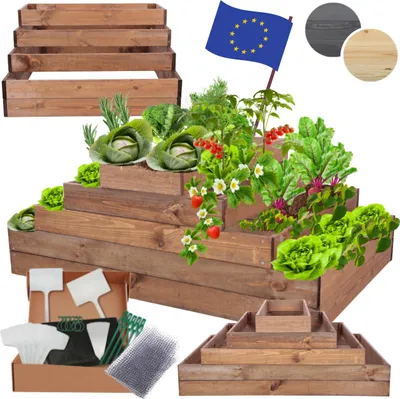 Produktbild von MODO24 Hochbeet Holz, Pflanzkasten, Massivholz, Kiefer, Kräuterbeet, Blumenkasten, Garten, Terrasse, 45x117x90 cm, Braun, ZP09